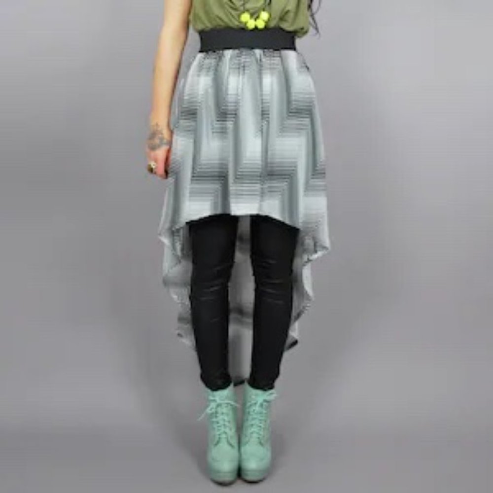 Abstract Striped High Low Skirt Optical Illusion asymmetrical sheer
